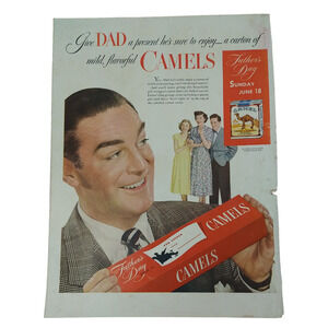 1950 Camel Cigarettes Vtg Magazine Print Ad Dad Holding Gift Carton Tobacco